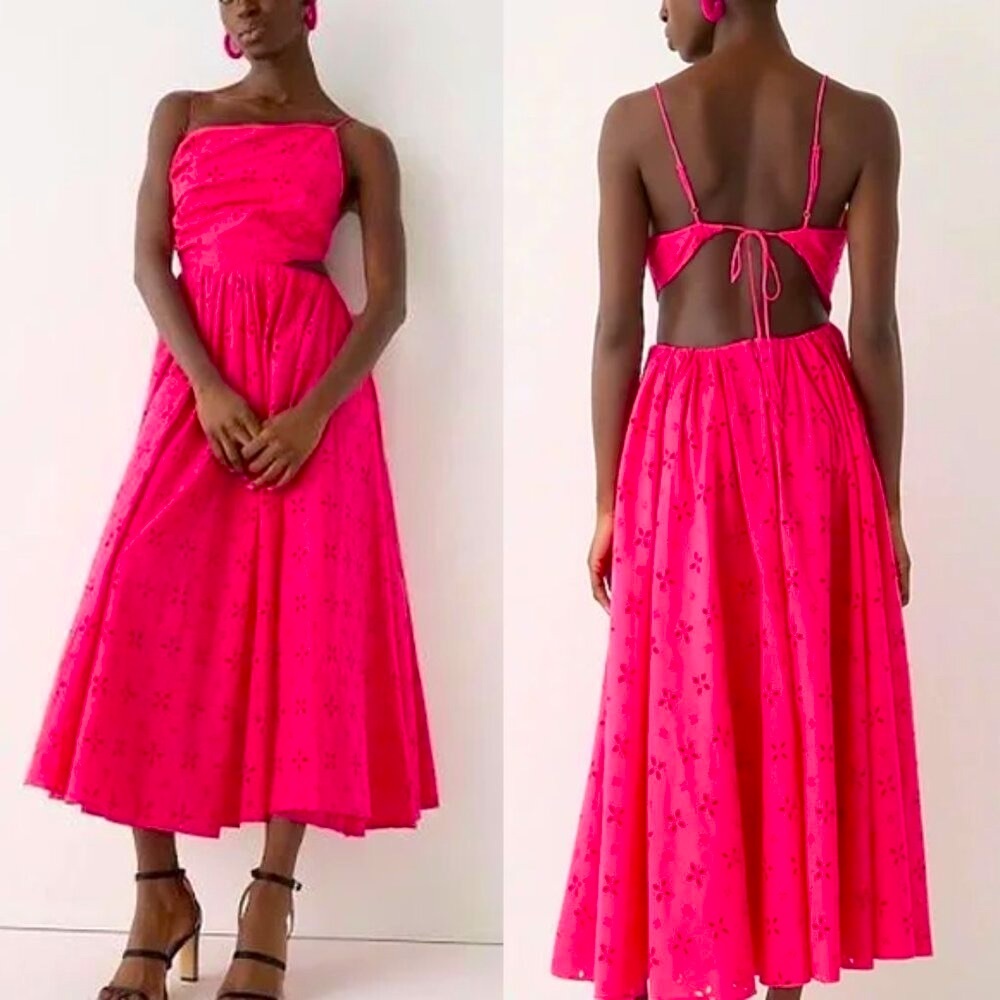 J.Crew Collection Size 6 Side-Cutout Midi Dress in Pink Eyelet